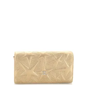 CHANEL CC Gusset Flap Wallet Star Embossed Lambskin Long
