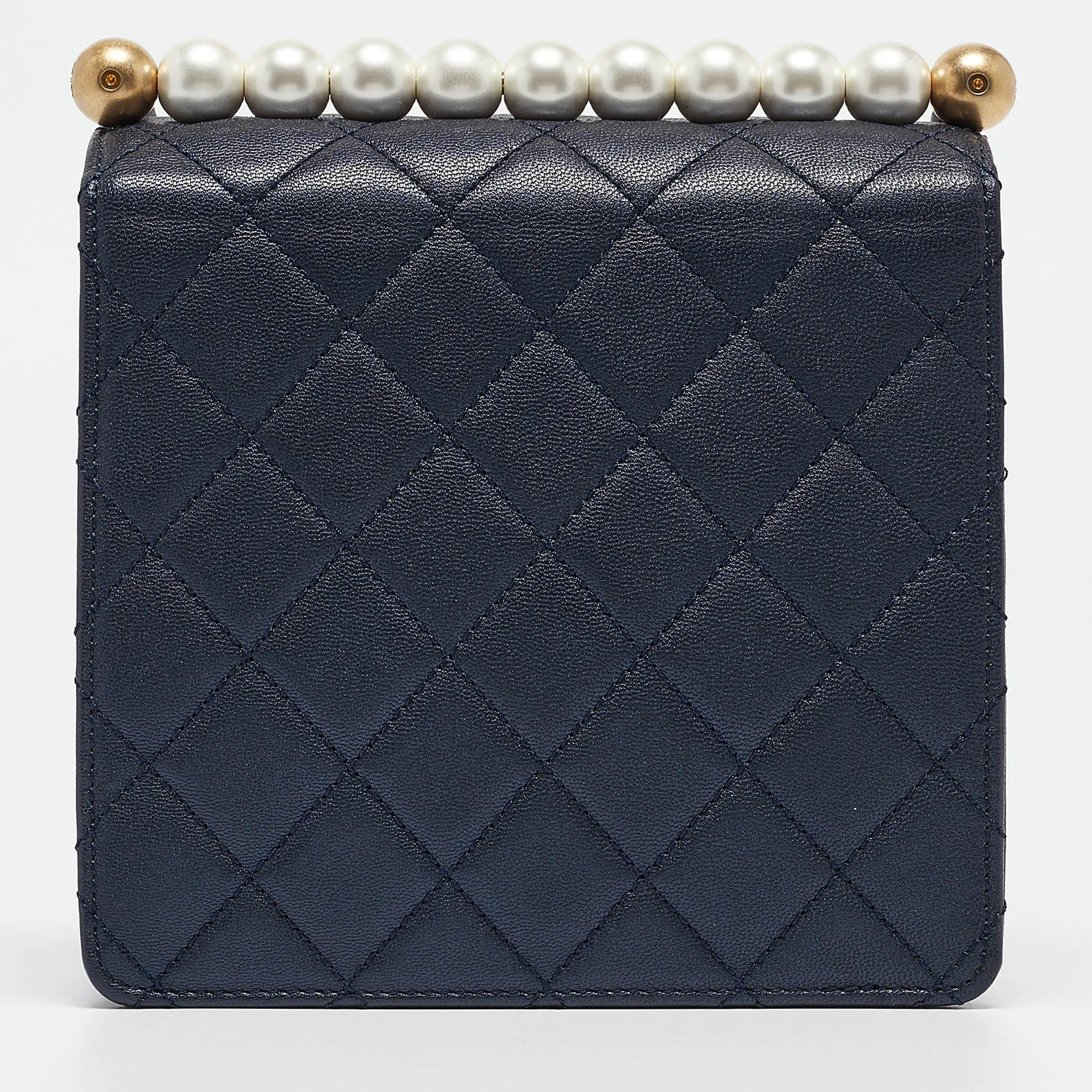 CHANEL Navy Blue Quilted Leather Chic Pearls Flap Bag