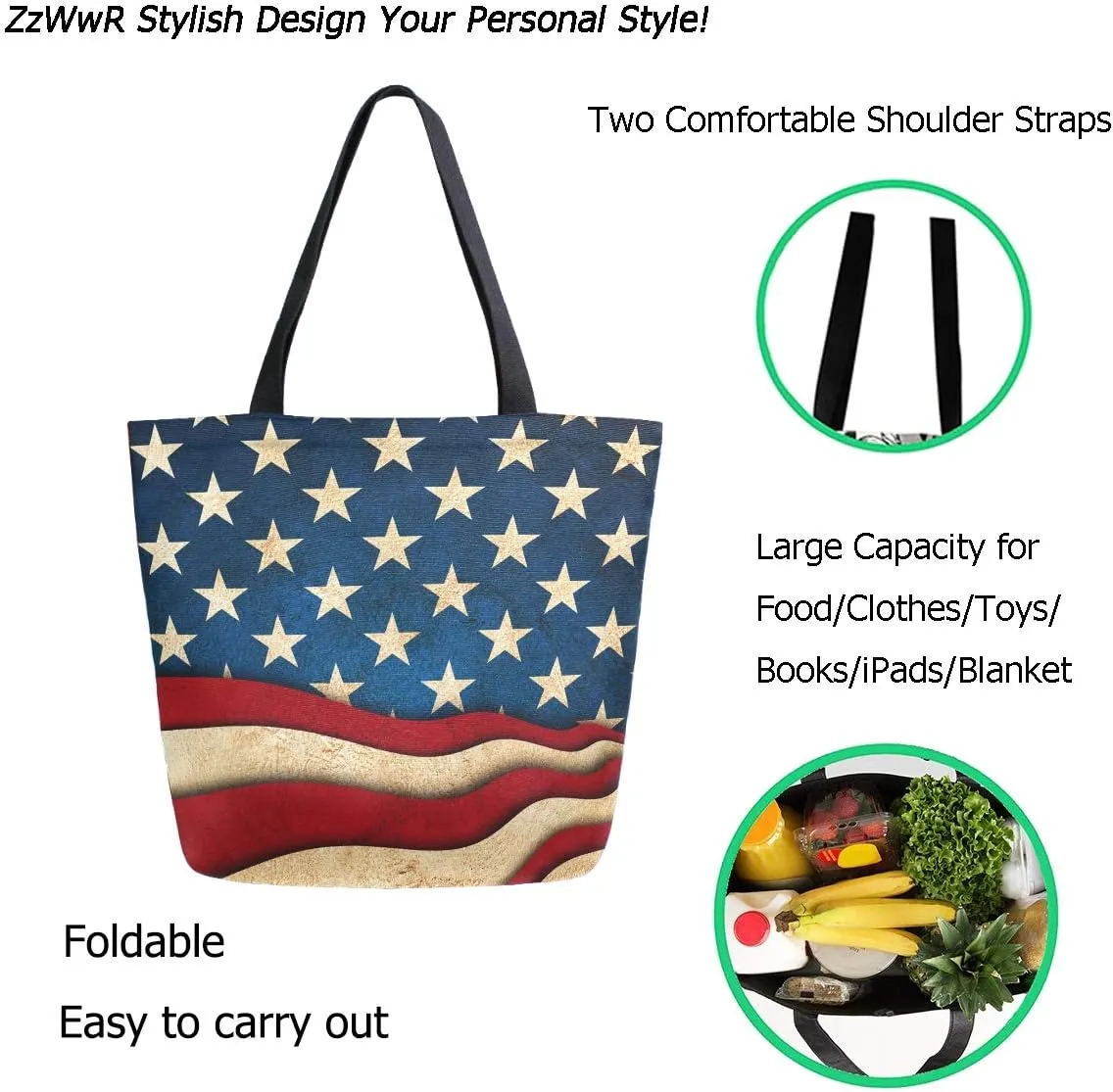 Chic Lifelike Pattern Extra Large Shoulder Tote Bag for Beach Travel Weekender Gym Grocery Shopping