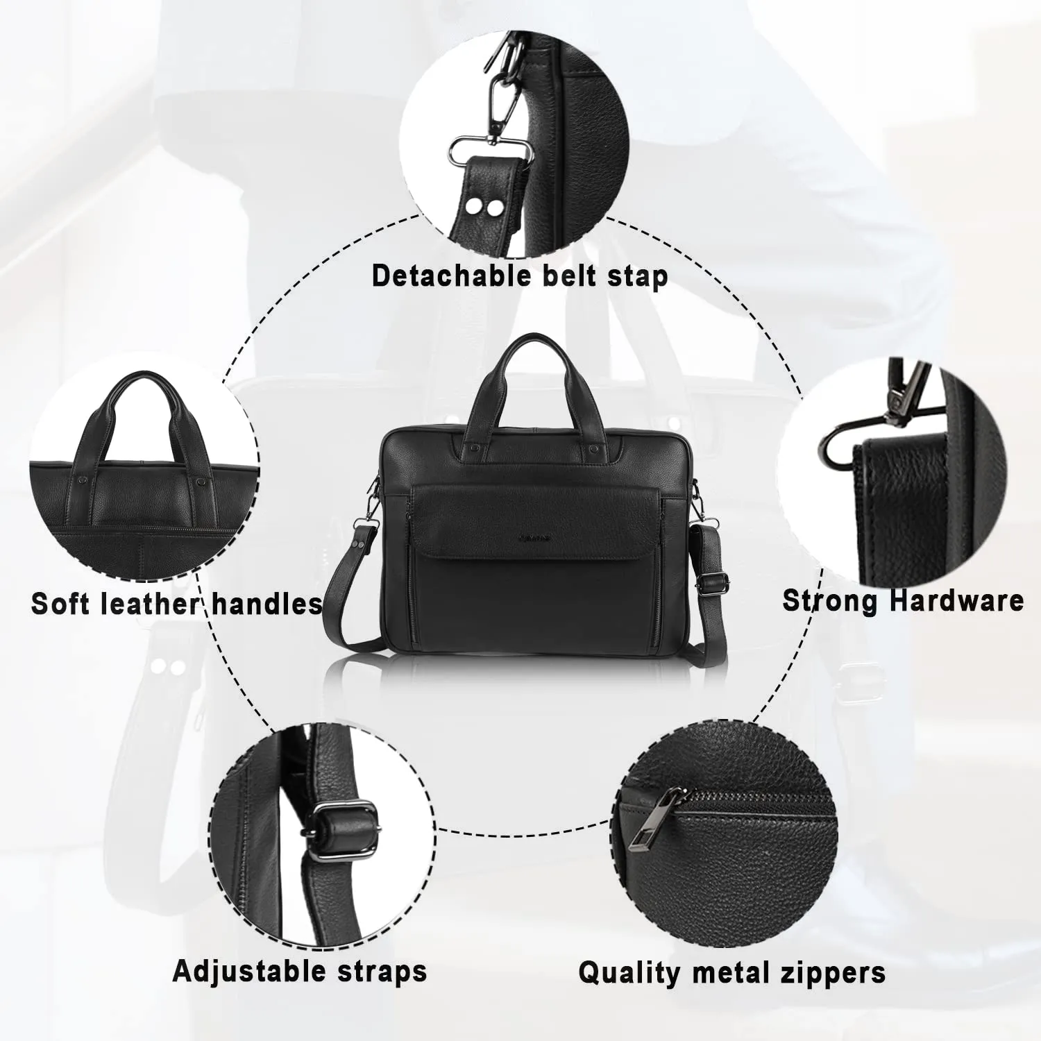 CIMONI Genuine Leather Classic Top Handle Water Resistant Messenger Laptop Bag (Color - Black)