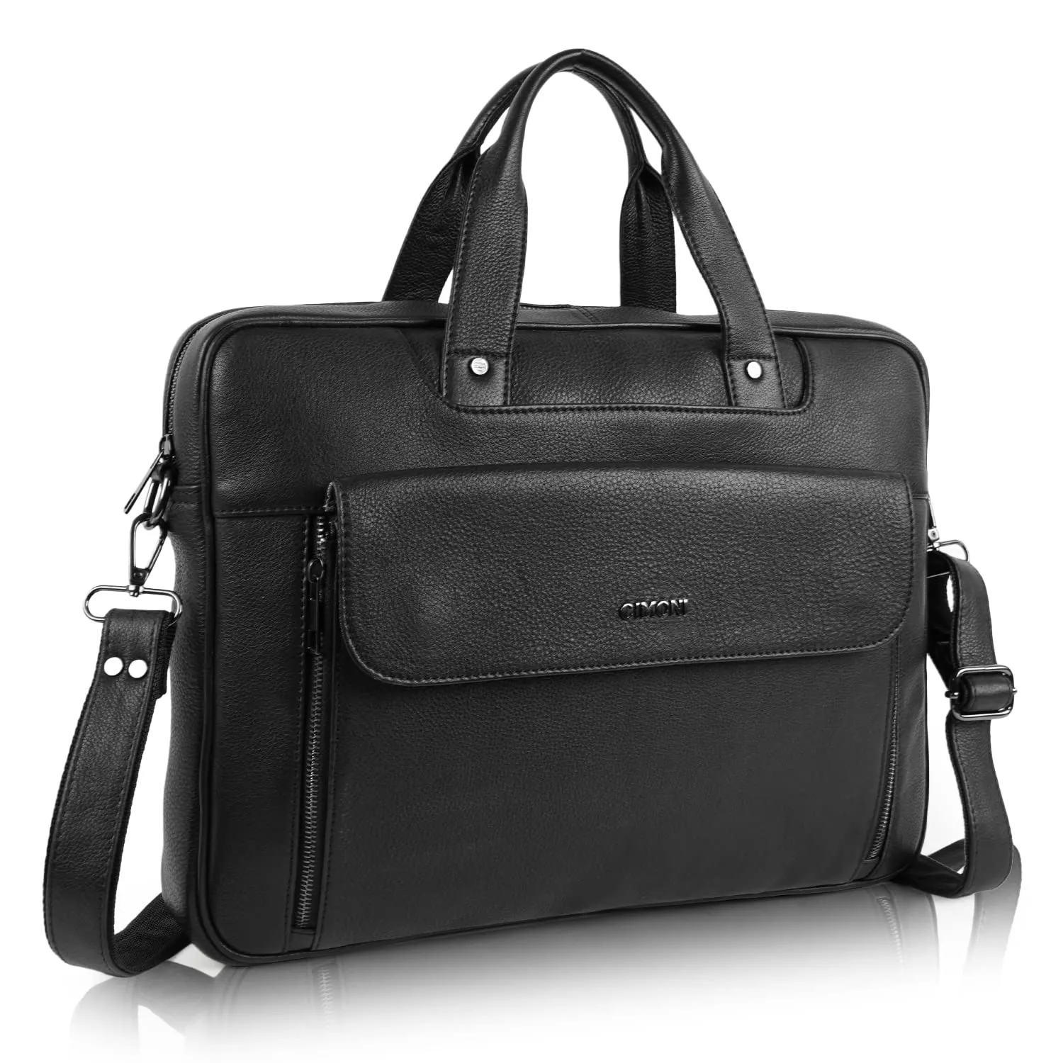 CIMONI Genuine Leather Classic Top Handle Water Resistant Messenger Laptop Bag (Color - Black)