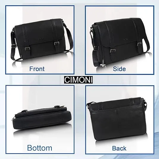 CIMONI® Premium Genuine Leather Messenger Bag Stylish Trendy Office Briefcase Laptop Bag College Crossbody School Handheld Business Bag For Men