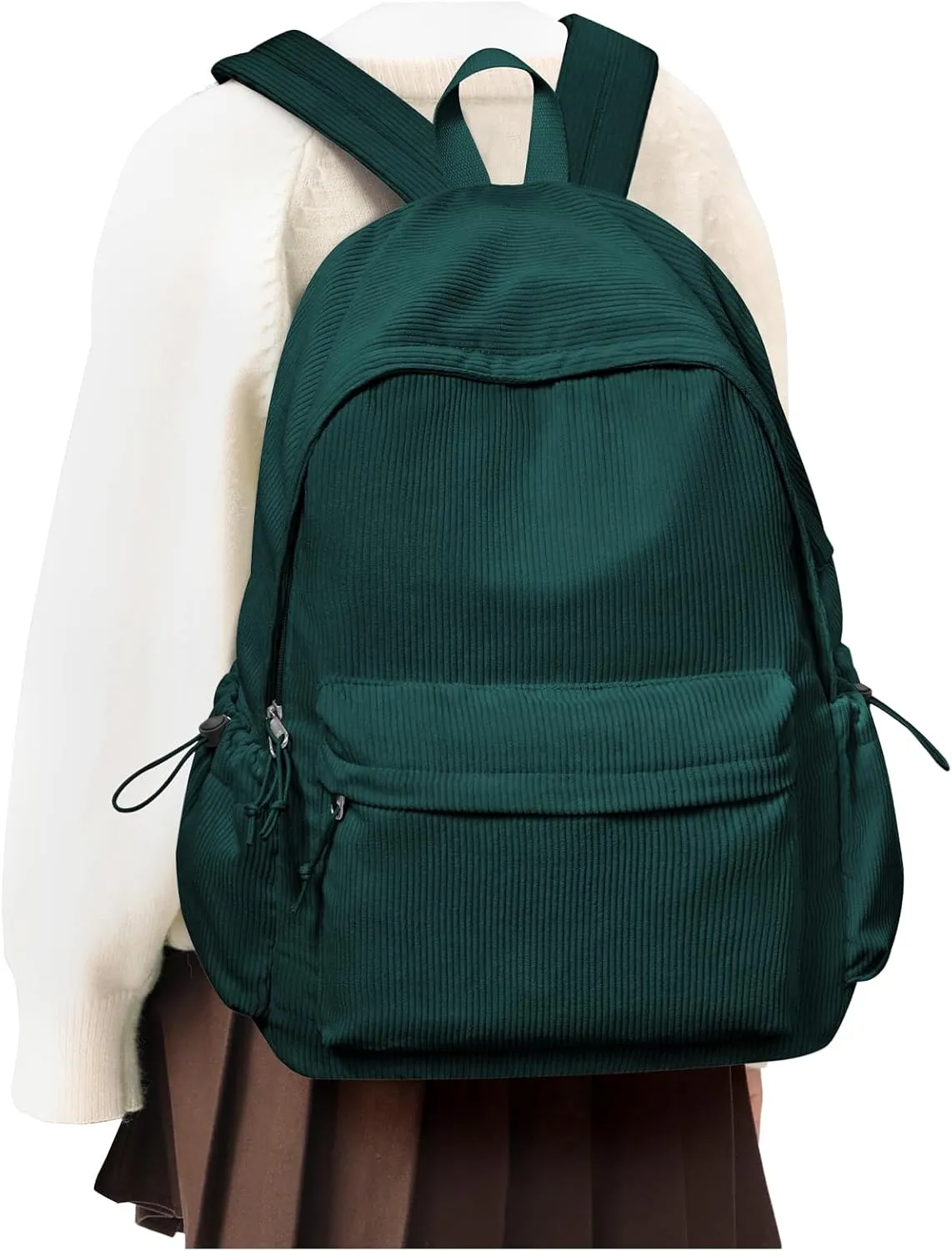 Corduroy Backpack for Women Men Cute College Backapck Aesthetic Backpack Preppy Backpacks Laptop Bags Women Commuter Back Pack Travel Backapck Casual Work Daypack Rucksack Peacock Blue