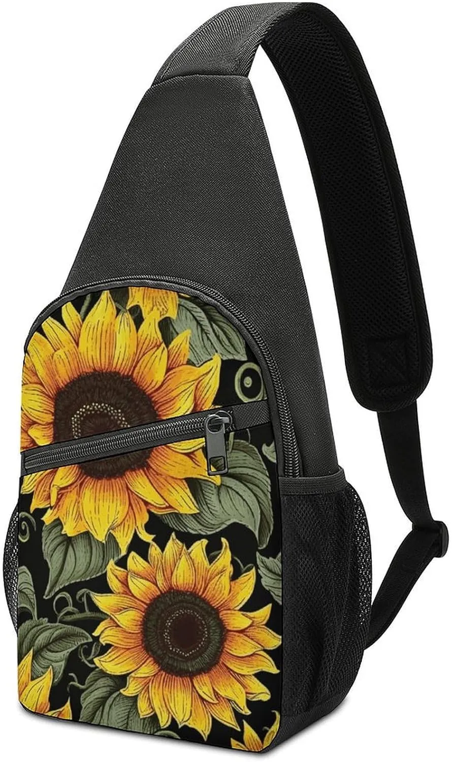 Crossbody Bag for Women Men Sling Bag Floral Swan Chest Bag Crossbody Adjustable Shoulder Bag