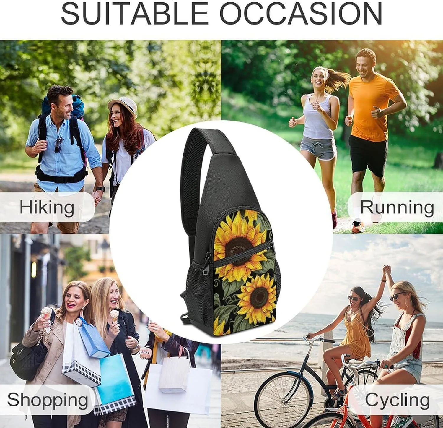 Crossbody Bag for Women Men Sling Bag Floral Swan Chest Bag Crossbody Adjustable Shoulder Bag