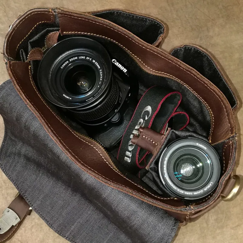 Crossbody Vintage Camera Leather Messenger Bag