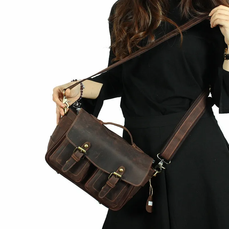 Crossbody Vintage Camera Leather Messenger Bag
