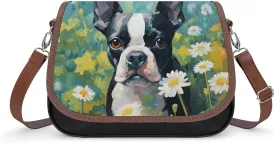 Cute Boston Terrier Dog Watercolor Women's Crossbody Bags PU Leather Bag Handbags Mini Shoulder Bag Messenger Bag