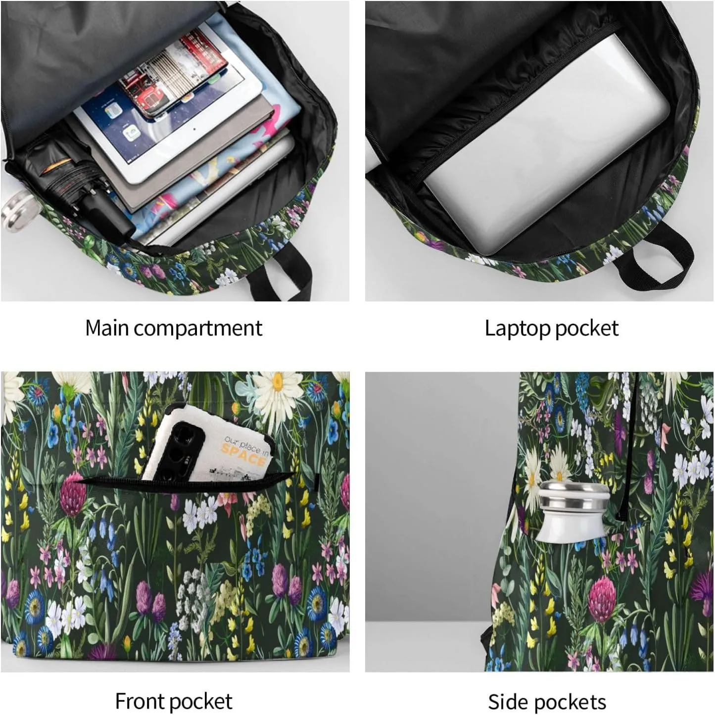 Daisies Wildwood Floral Stylish Backpack With Adjustable Padded Shoulder Straps Daypacks For College Travel