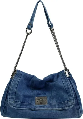 Denim Tote Bag for Women Fashion Adjustable Chain Shoulder Handbag Crossbody Bag Retro Zipper Hobo Purse