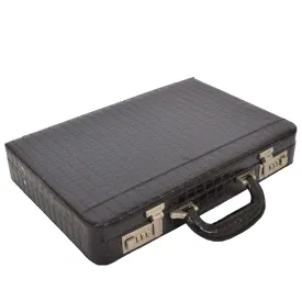 DR485 Croc Print Attache Small Briefcase Classic Faux Leather Bag Black