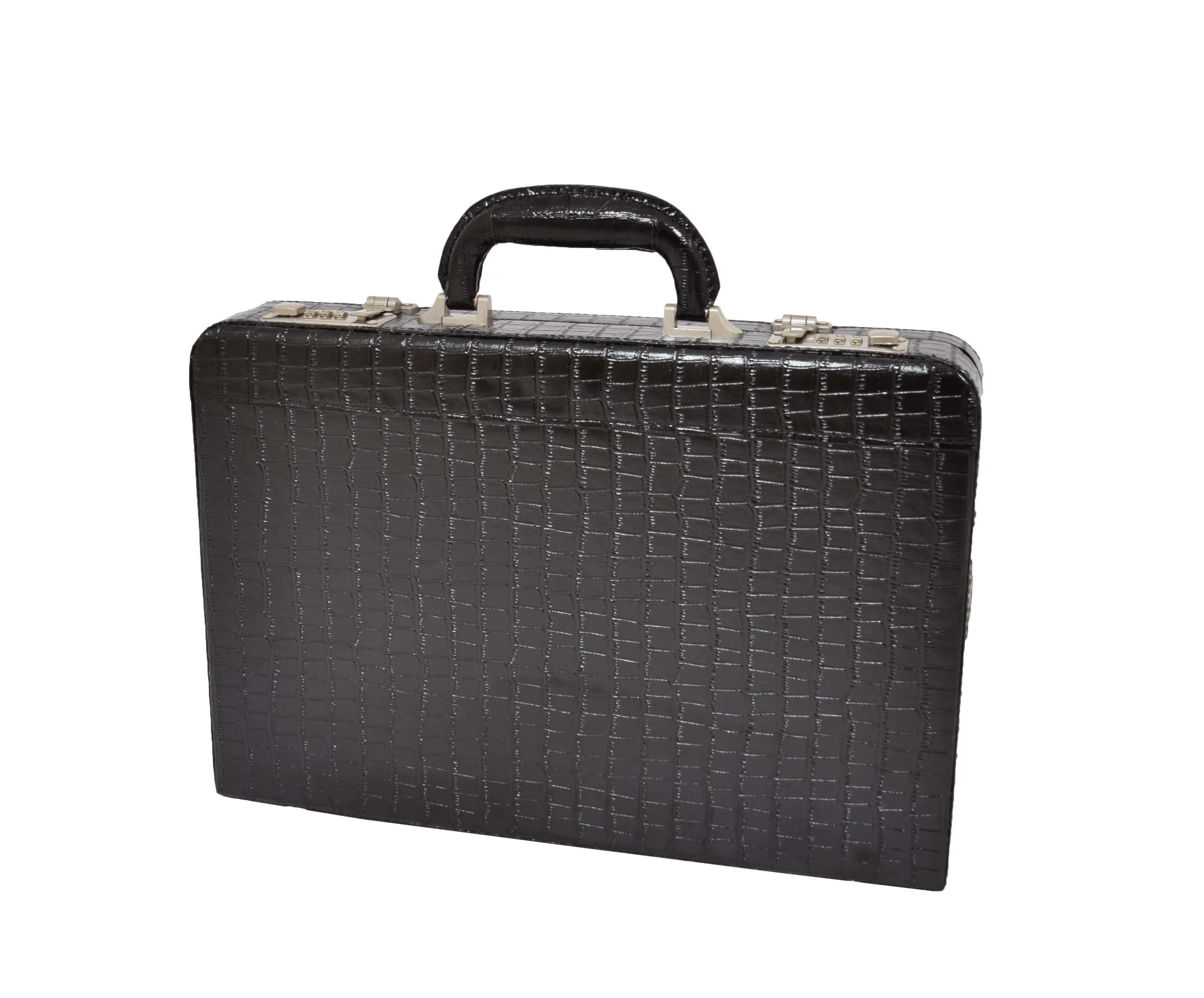 DR485 Croc Print Attache Small Briefcase Classic Faux Leather Bag Black