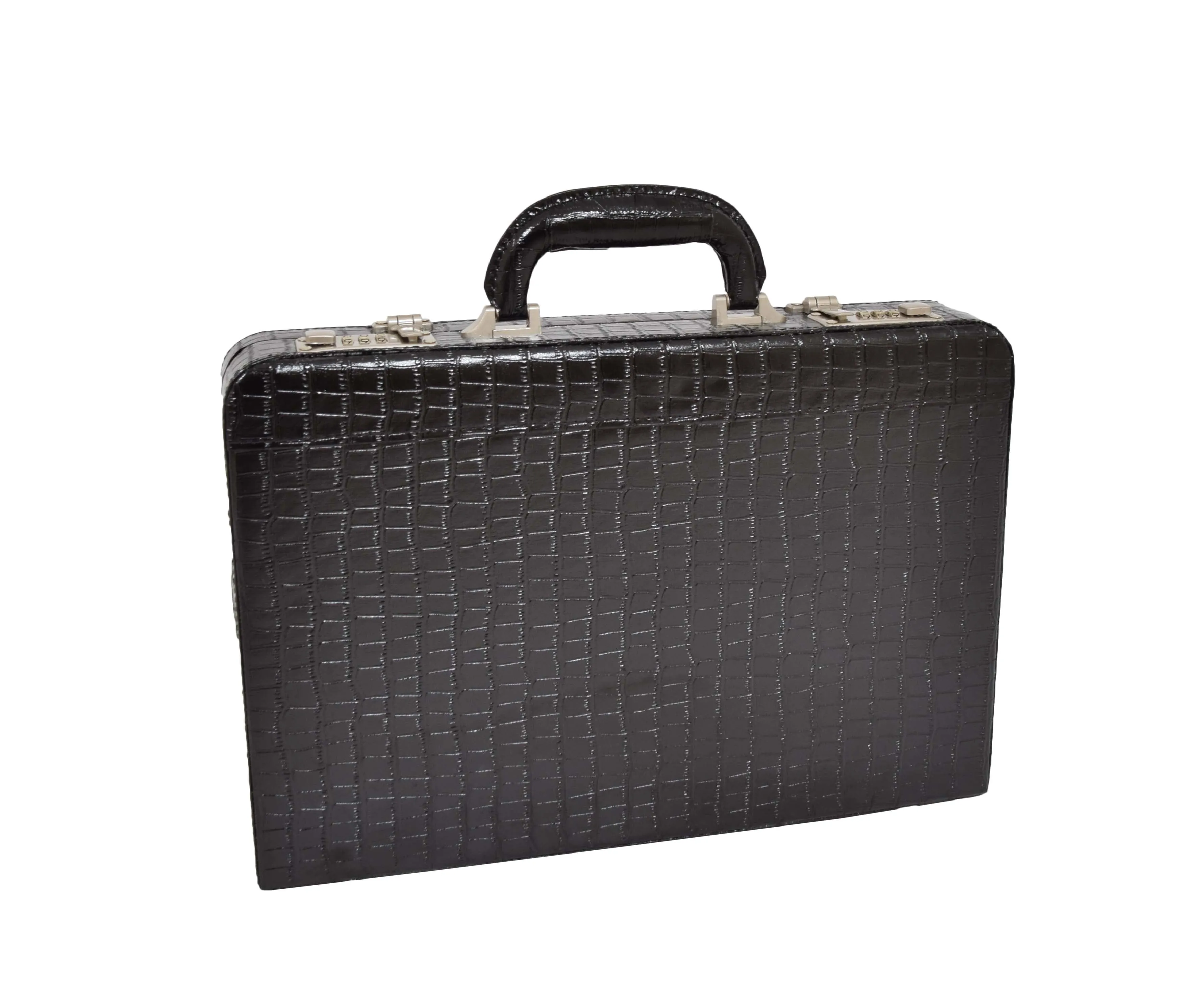 DR485 Croc Print Attache Small Briefcase Classic Faux Leather Bag Black