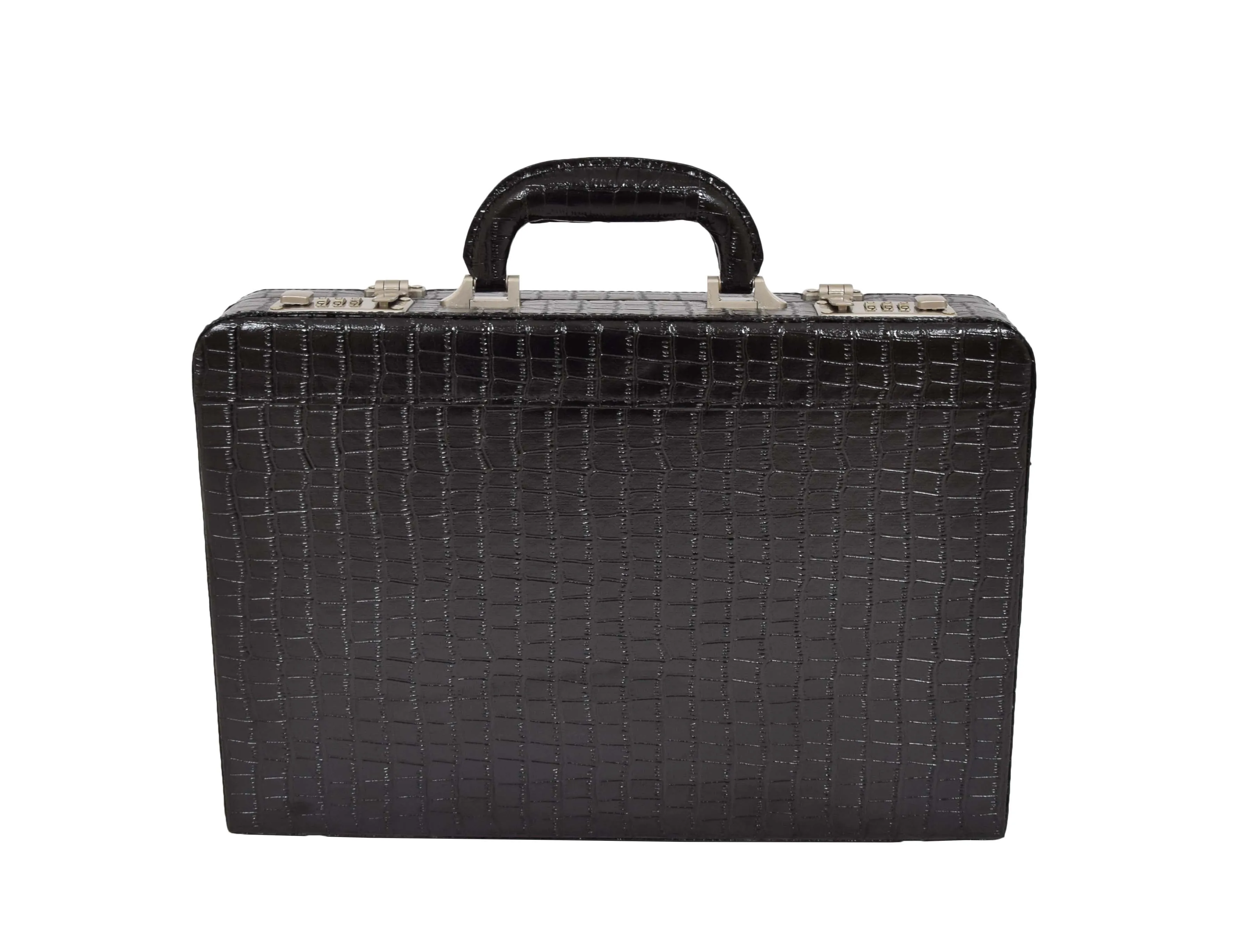 DR485 Croc Print Attache Small Briefcase Classic Faux Leather Bag Black