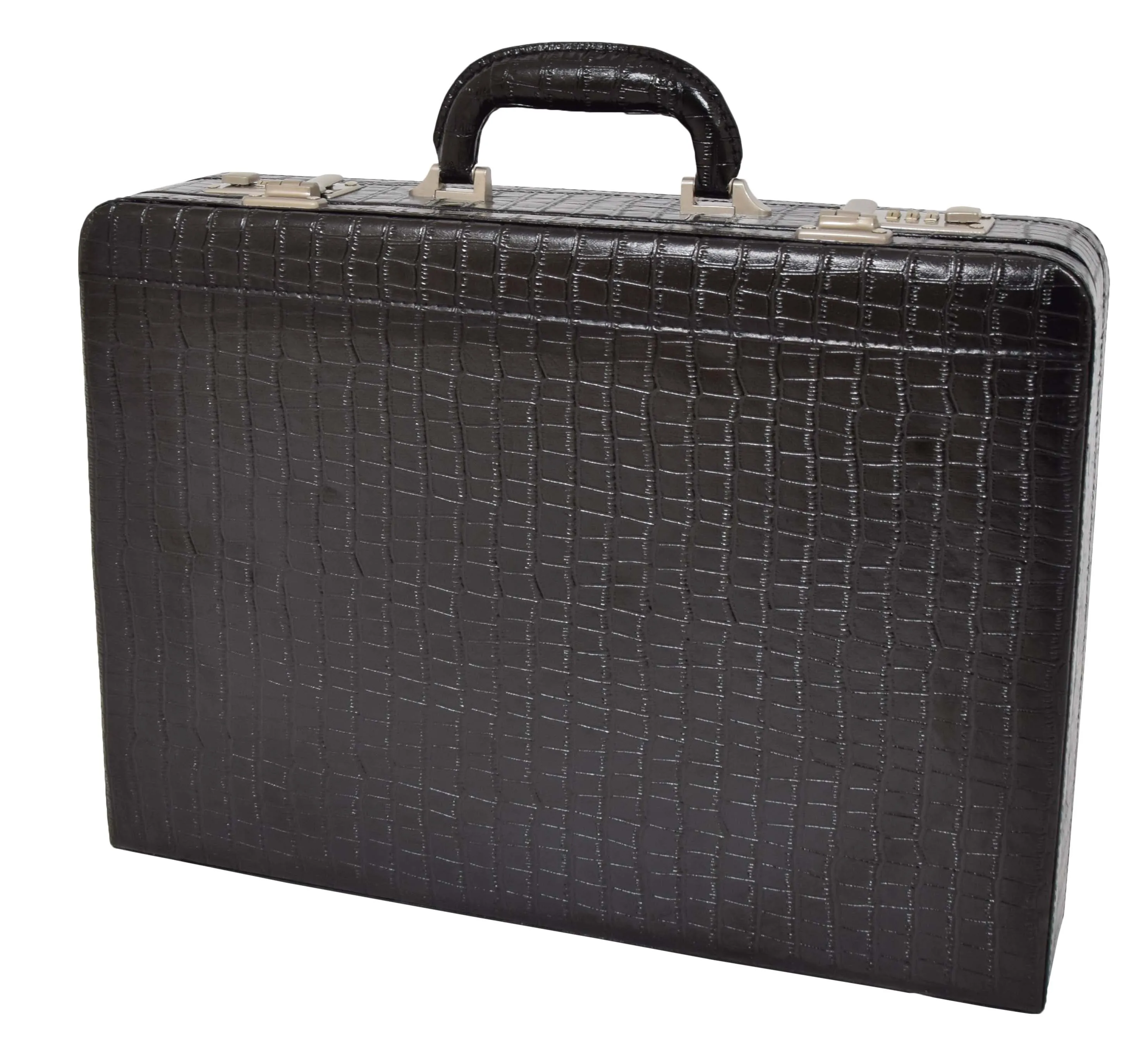 DR486 Croc Print Attache Large Briefcase Classic Faux Leather Bag Black