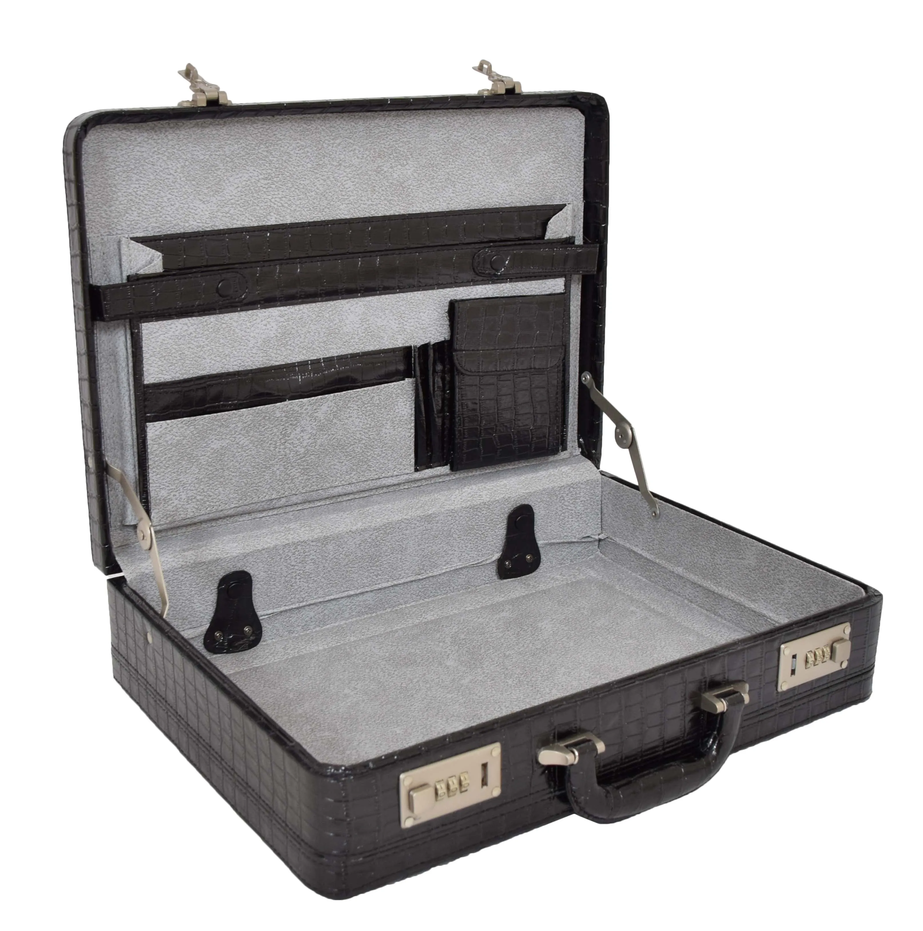 DR486 Croc Print Attache Large Briefcase Classic Faux Leather Bag Black