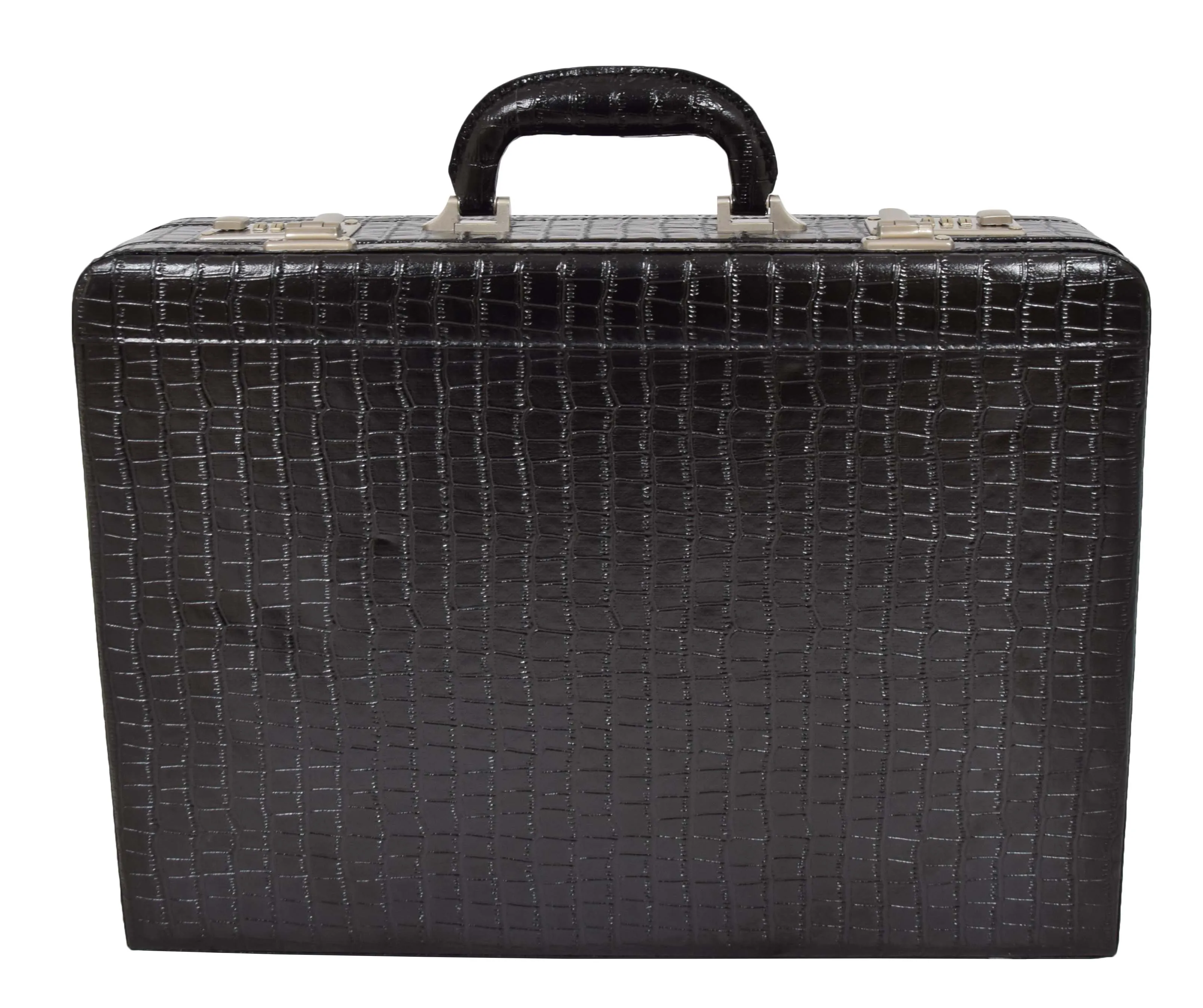 DR486 Croc Print Attache Large Briefcase Classic Faux Leather Bag Black