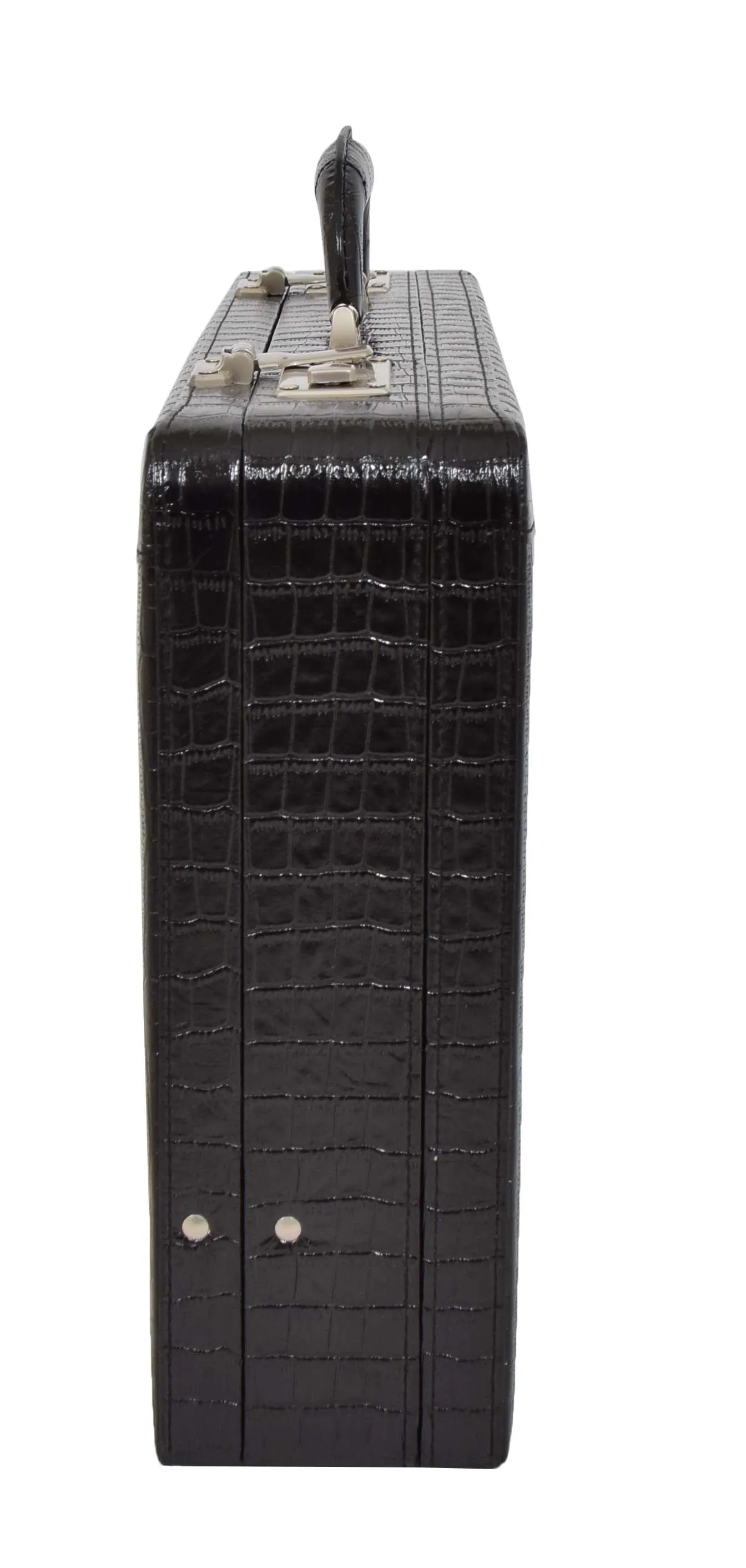 DR486 Croc Print Attache Large Briefcase Classic Faux Leather Bag Black