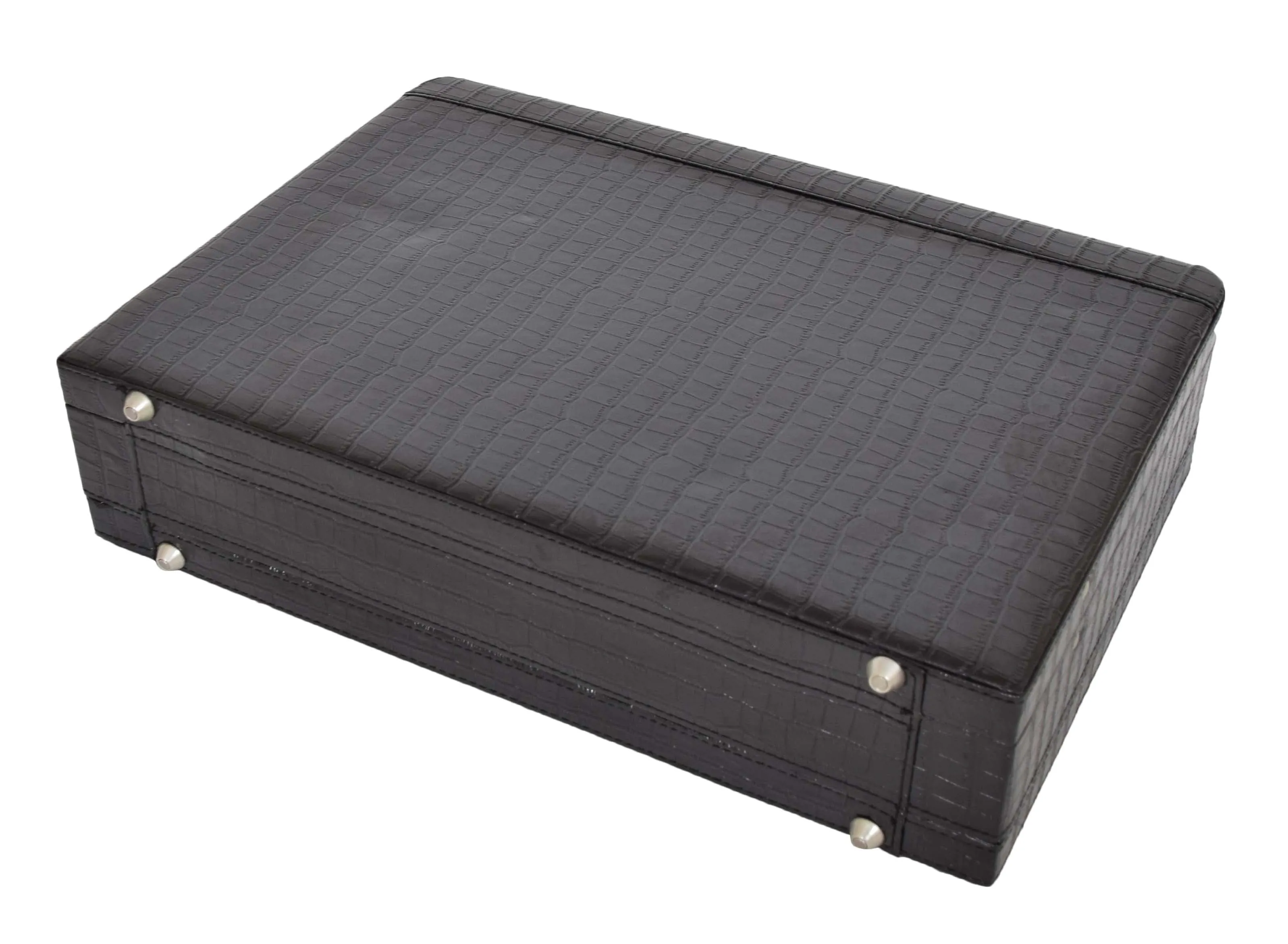 DR486 Croc Print Attache Large Briefcase Classic Faux Leather Bag Black