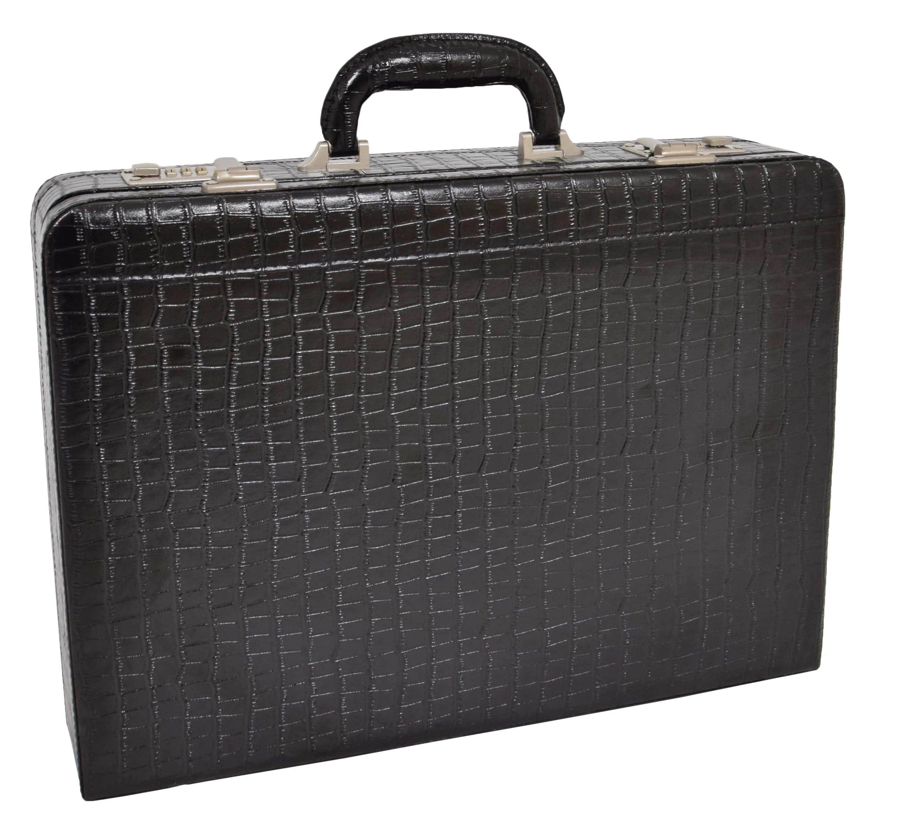 DR486 Croc Print Attache Large Briefcase Classic Faux Leather Bag Black
