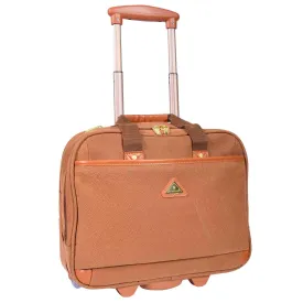 DR647 Faux Suede Briefcase Style Travel Bag Wheeled Pilot Case Camel