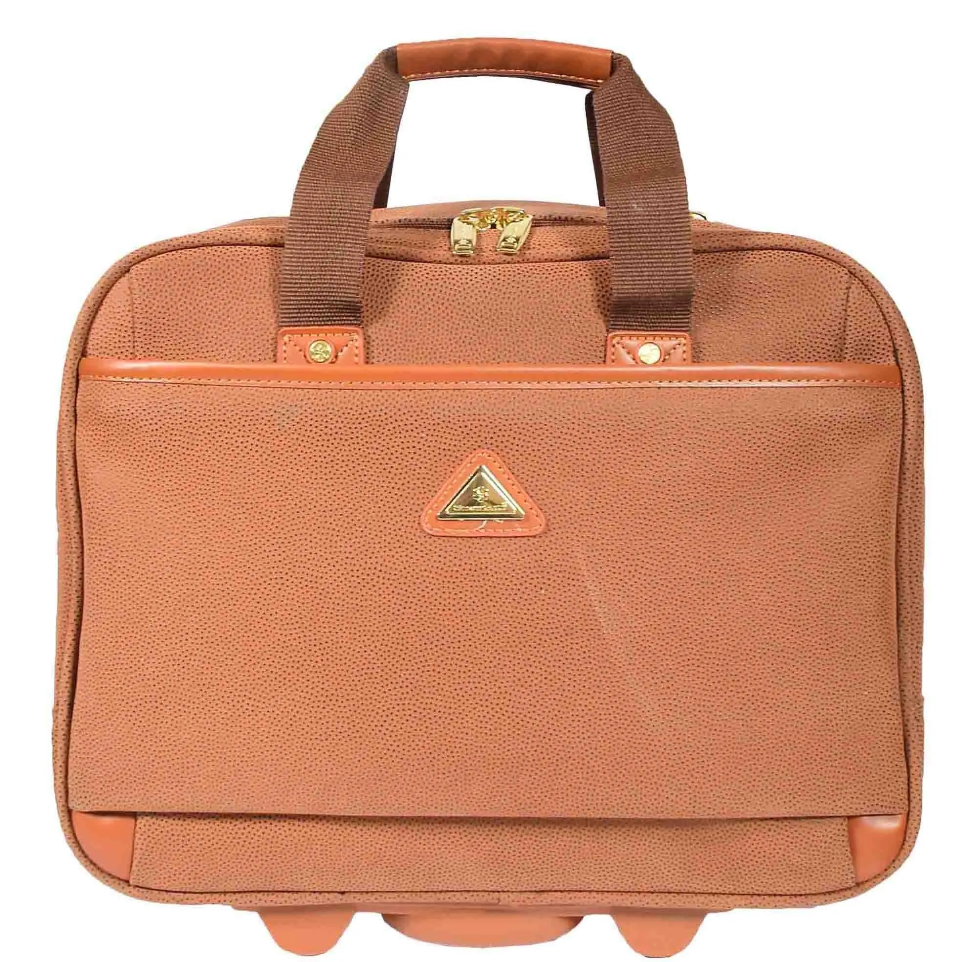 DR647 Faux Suede Briefcase Style Travel Bag Wheeled Pilot Case Camel