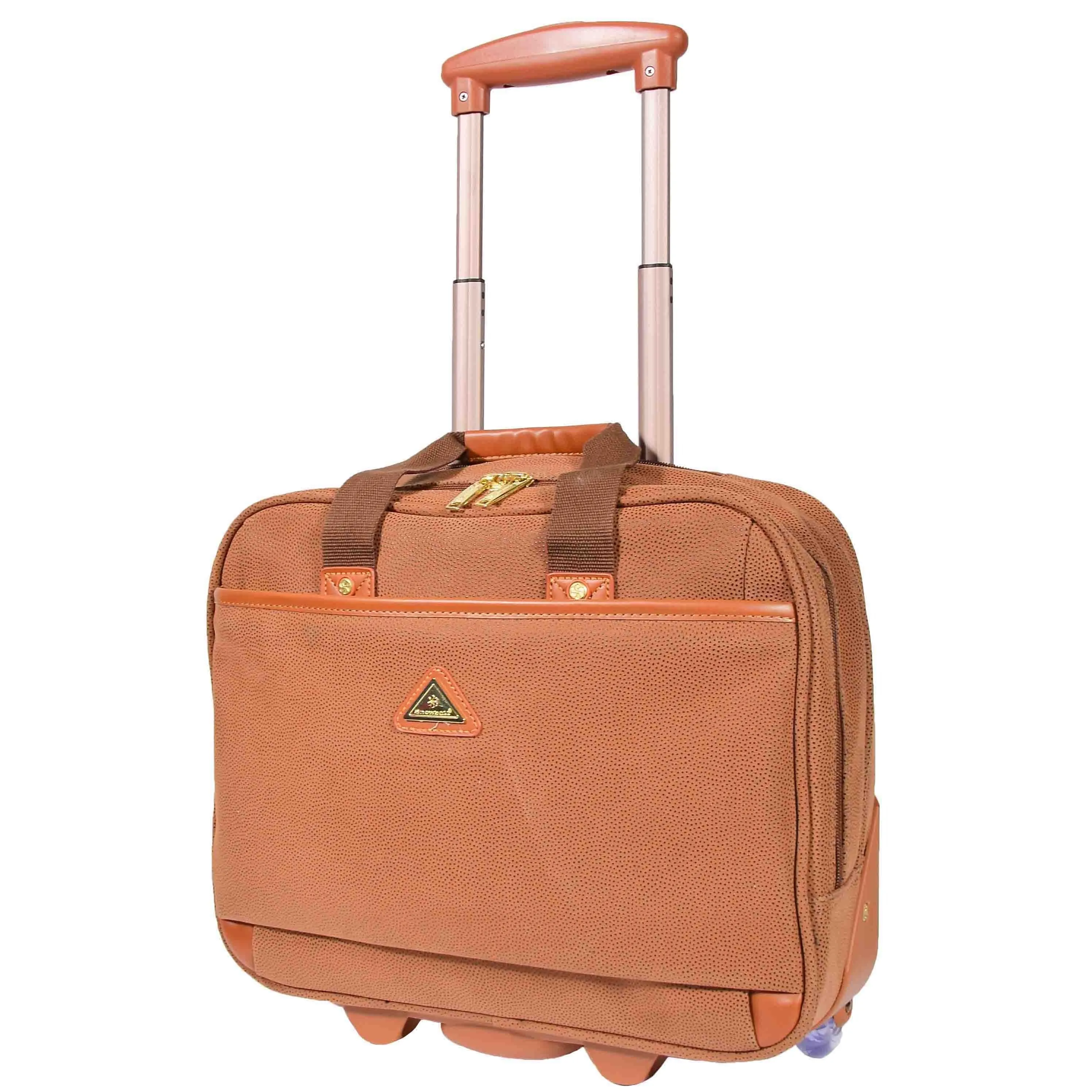 DR647 Faux Suede Briefcase Style Travel Bag Wheeled Pilot Case Camel