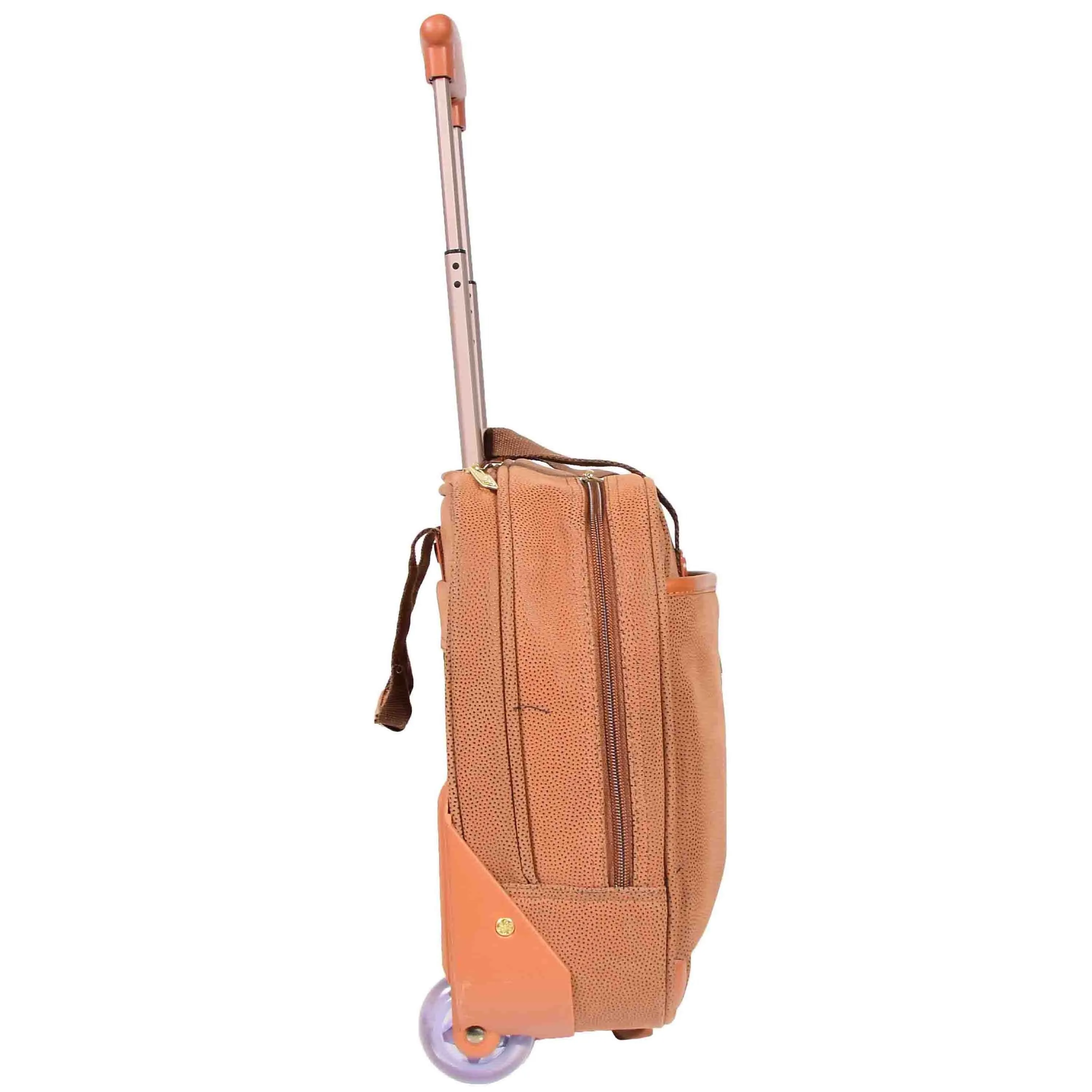 DR647 Faux Suede Briefcase Style Travel Bag Wheeled Pilot Case Camel