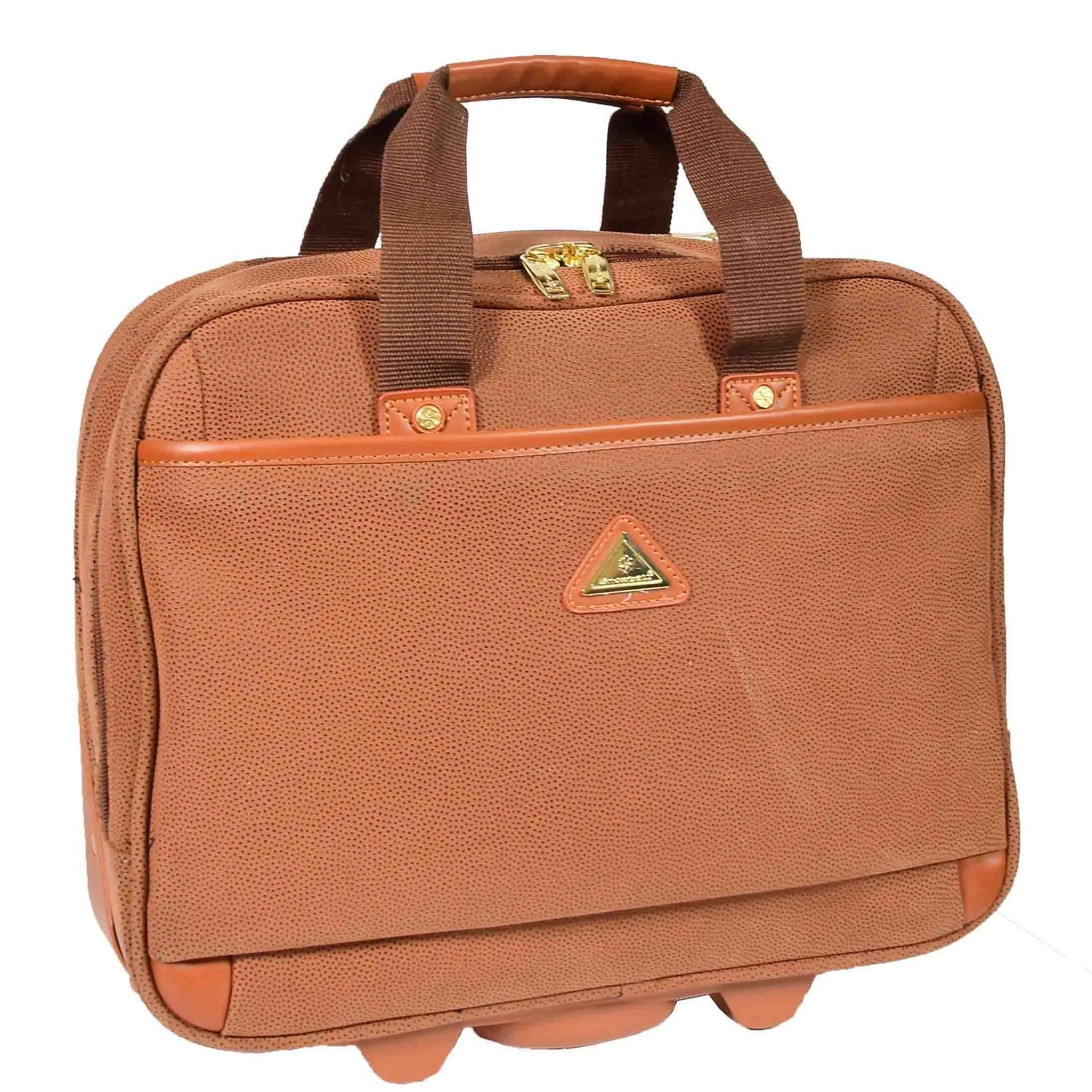 DR647 Faux Suede Briefcase Style Travel Bag Wheeled Pilot Case Camel