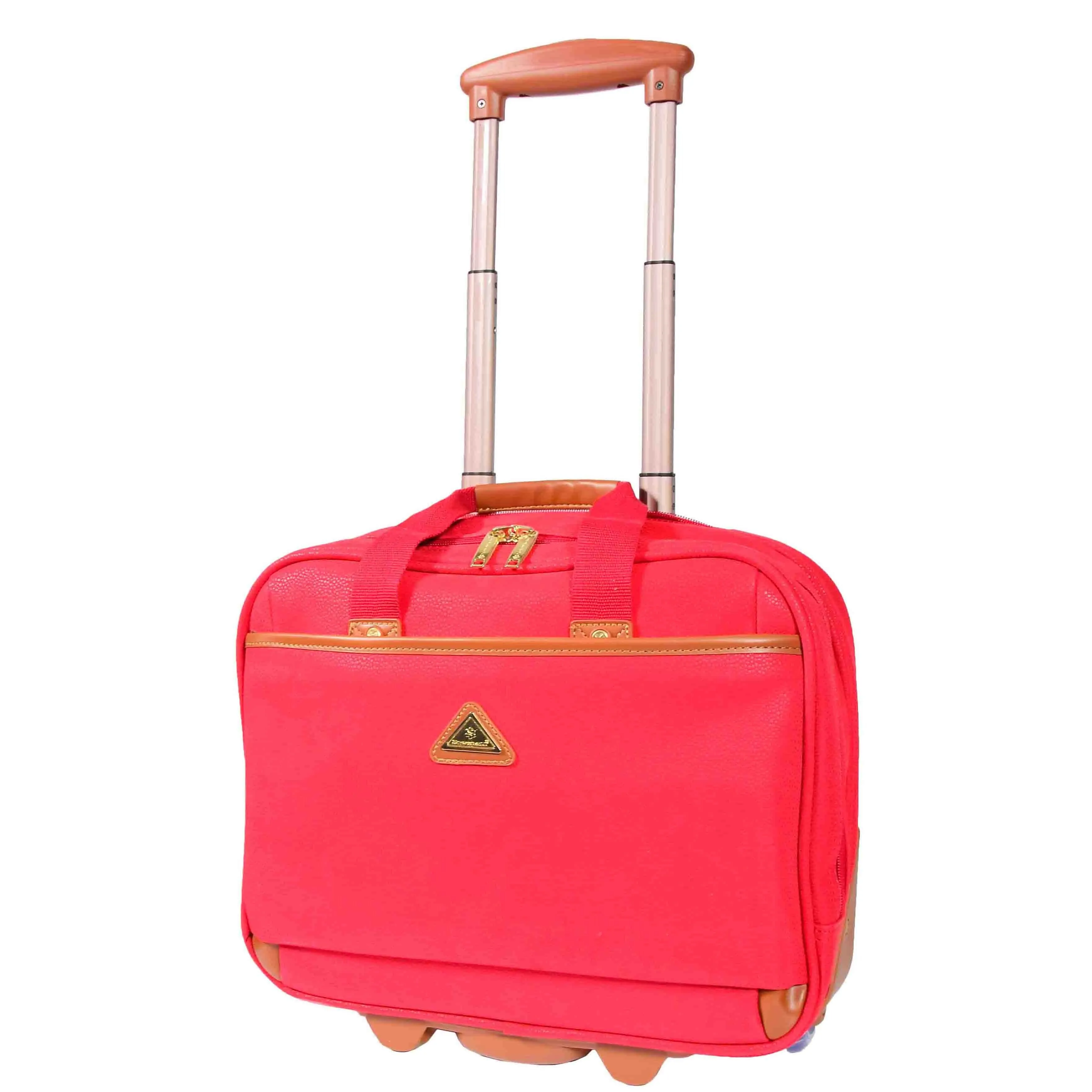 DR647 Faux Suede Briefcase Style Travel Bag Wheeled Pilot Case Red