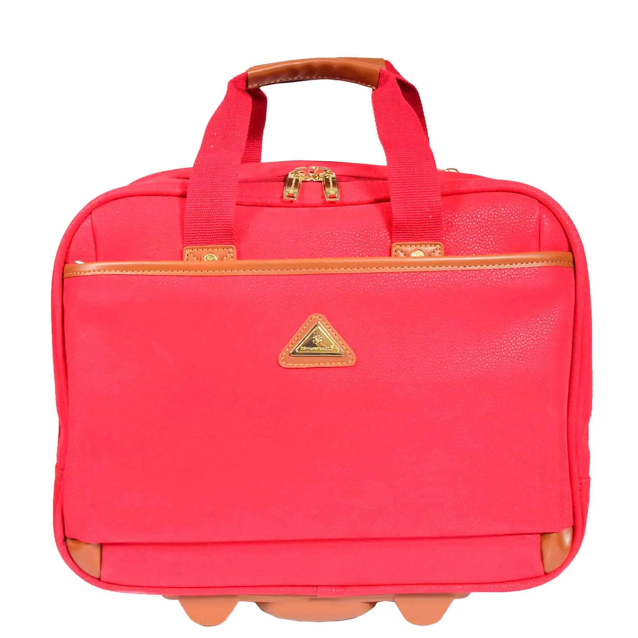 DR647 Faux Suede Briefcase Style Travel Bag Wheeled Pilot Case Red