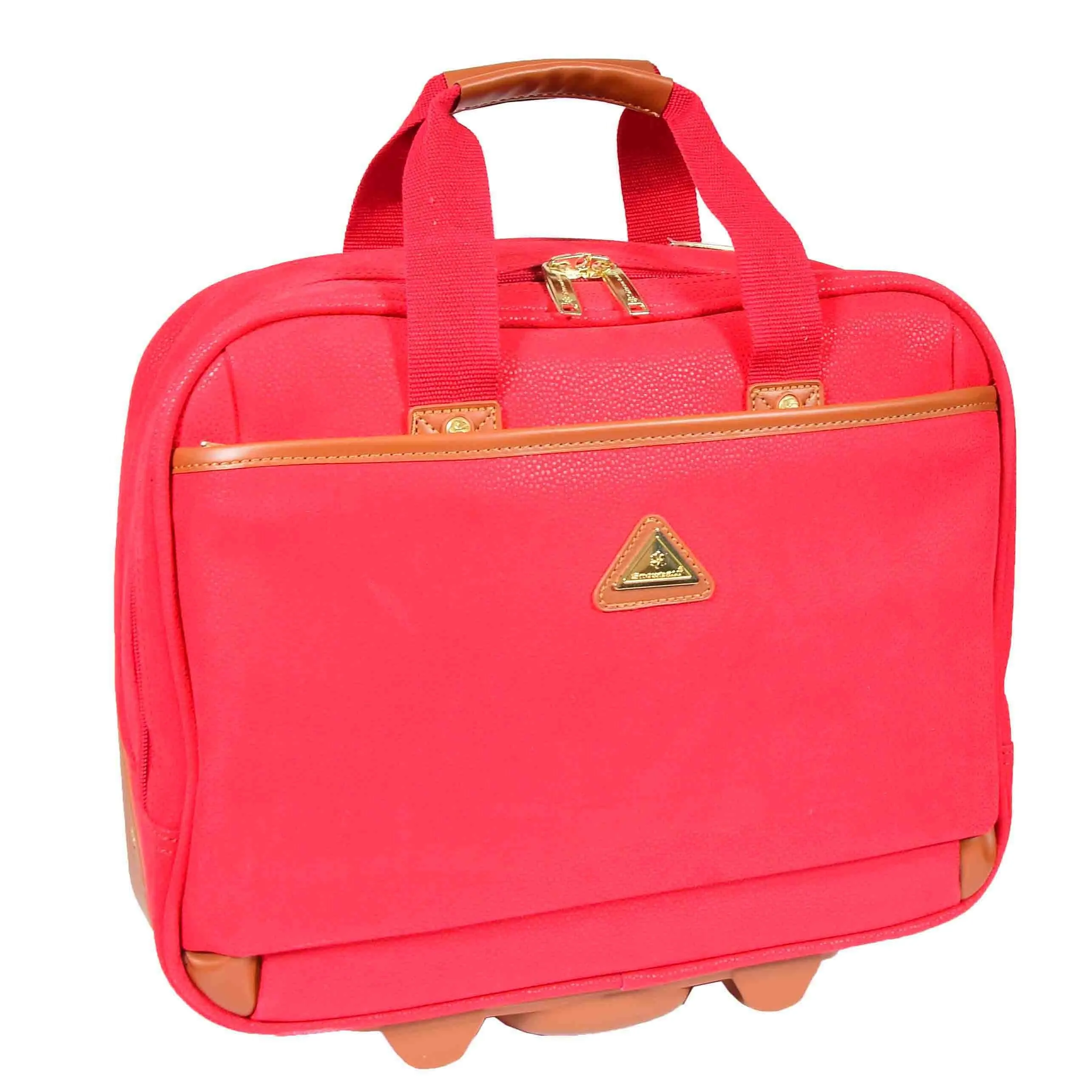 DR647 Faux Suede Briefcase Style Travel Bag Wheeled Pilot Case Red