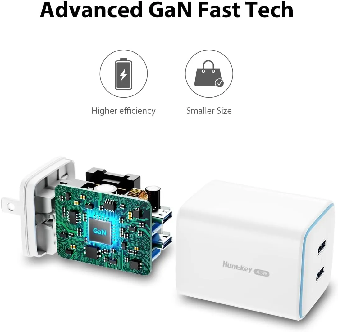 Dual USB C Chargers Foldable GaN Type C Charger Block with 5 Amp C to C Cable for iPhone 16/15 Pro Max/Galaxy S24 Ultra/S24 /S24/S23/Note 20/iPad