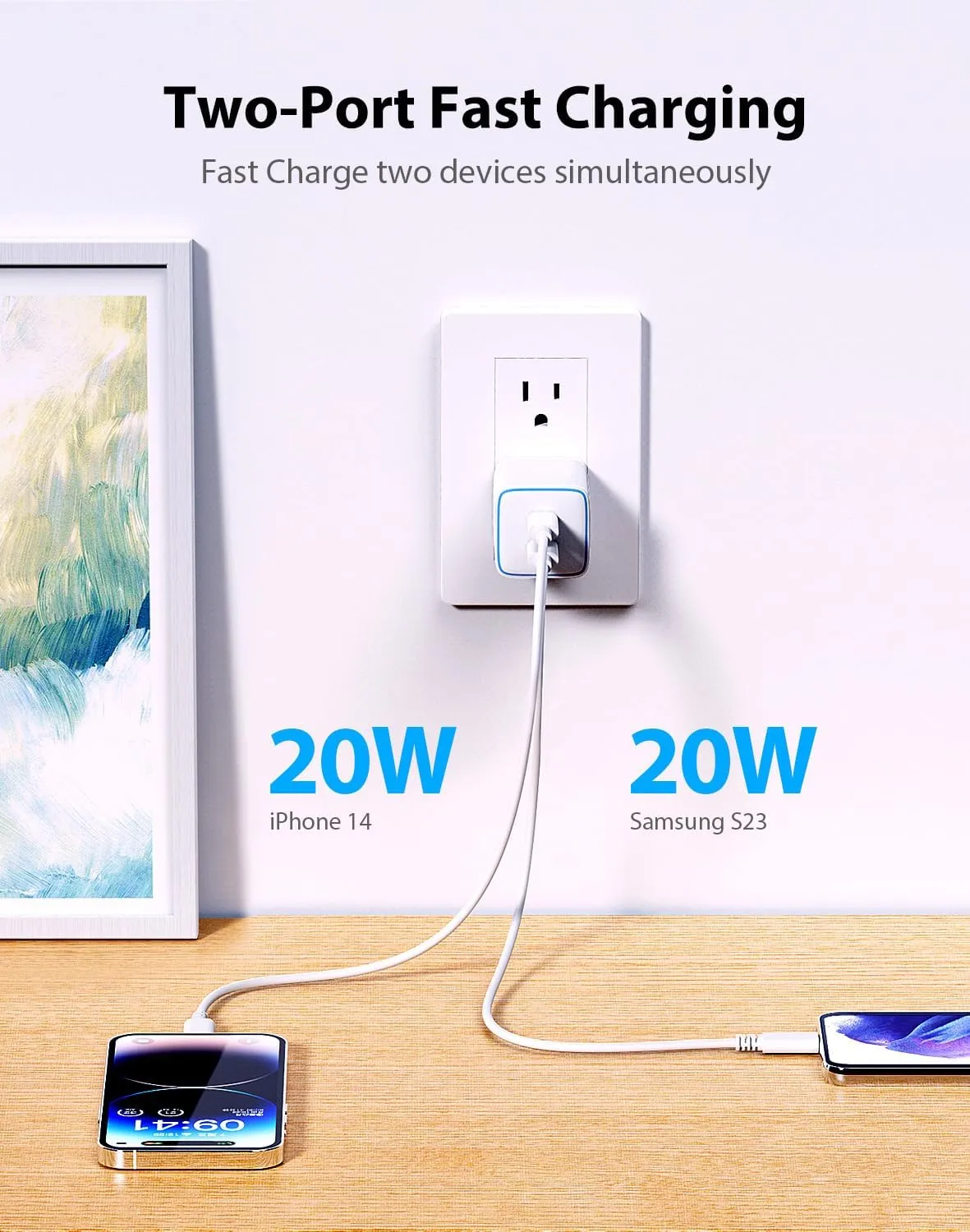Dual USB C Chargers Foldable GaN Type C Charger Block with 5 Amp C to C Cable for iPhone 16/15 Pro Max/Galaxy S24 Ultra/S24 /S24/S23/Note 20/iPad