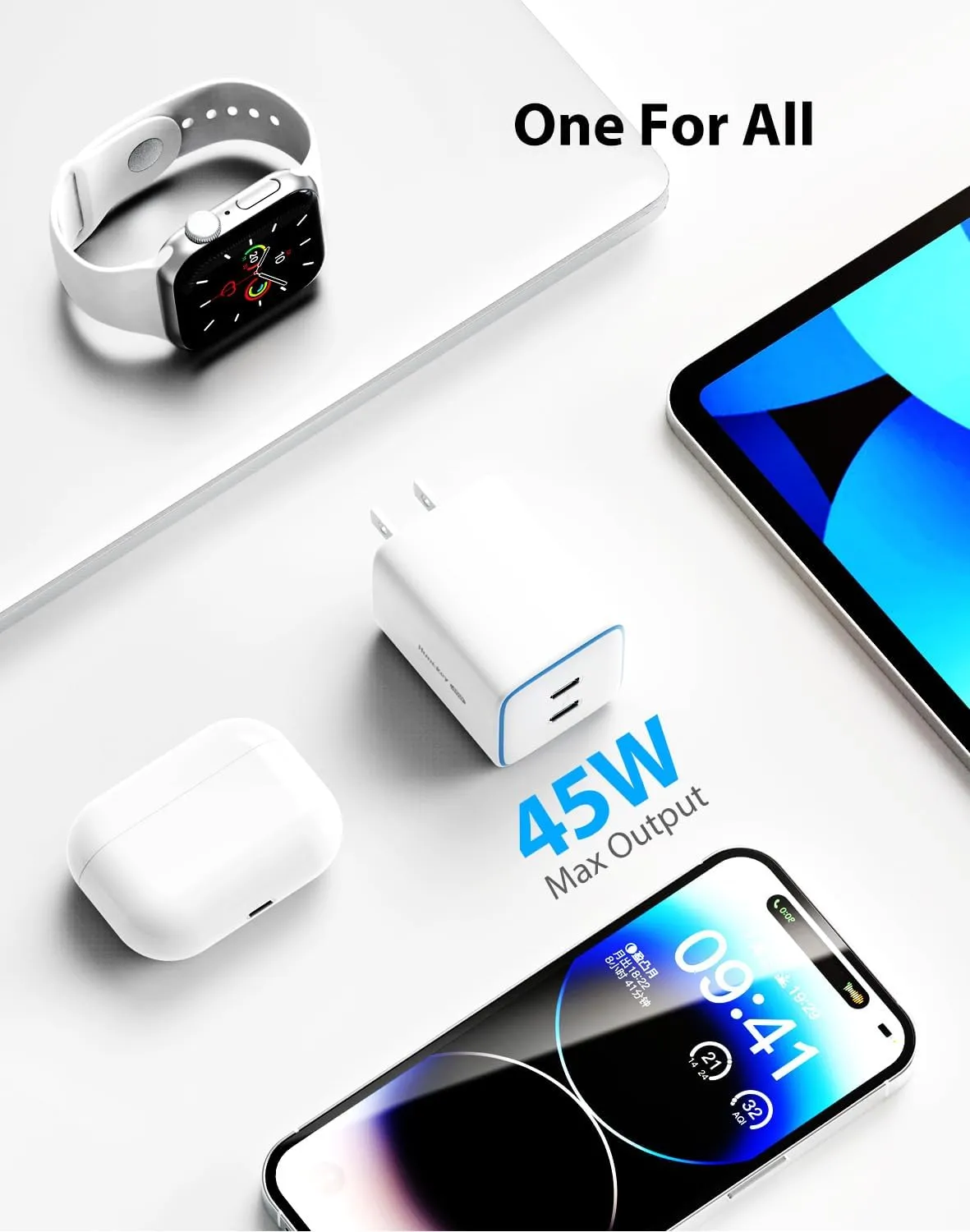 Dual USB C Chargers Foldable GaN Type C Charger Block with 5 Amp C to C Cable for iPhone 16/15 Pro Max/Galaxy S24 Ultra/S24 /S24/S23/Note 20/iPad