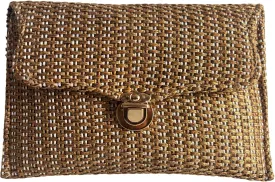 Elegant Woven Straw Envelope Bag Secure wicker with gold Chain Strap Clasp Stylish Summer Beach Clutch with Evening