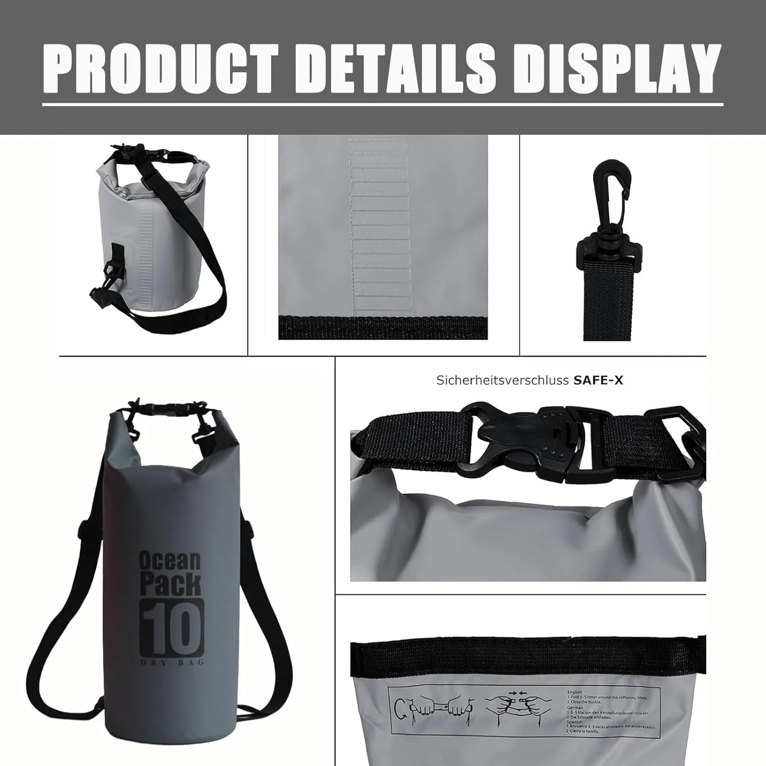 Floating Waterproof Dry Bag Backpack 5L/10L/20L, Roll Top Bag for Kayaking, Rafting, Boating, Swimming, Camping, Hiking, Beach, Fishing, Waterproof Beach Bag. (Gray, 20L)