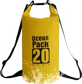 Floating Waterproof Dry Bag Backpack 5L/10L/20L, Roll Top Bag for Kayaking, Rafting, Boating, Swimming, Camping, Hiking, Beach, Fishing, Waterproof Beach Bag. (Yellow, 20L)