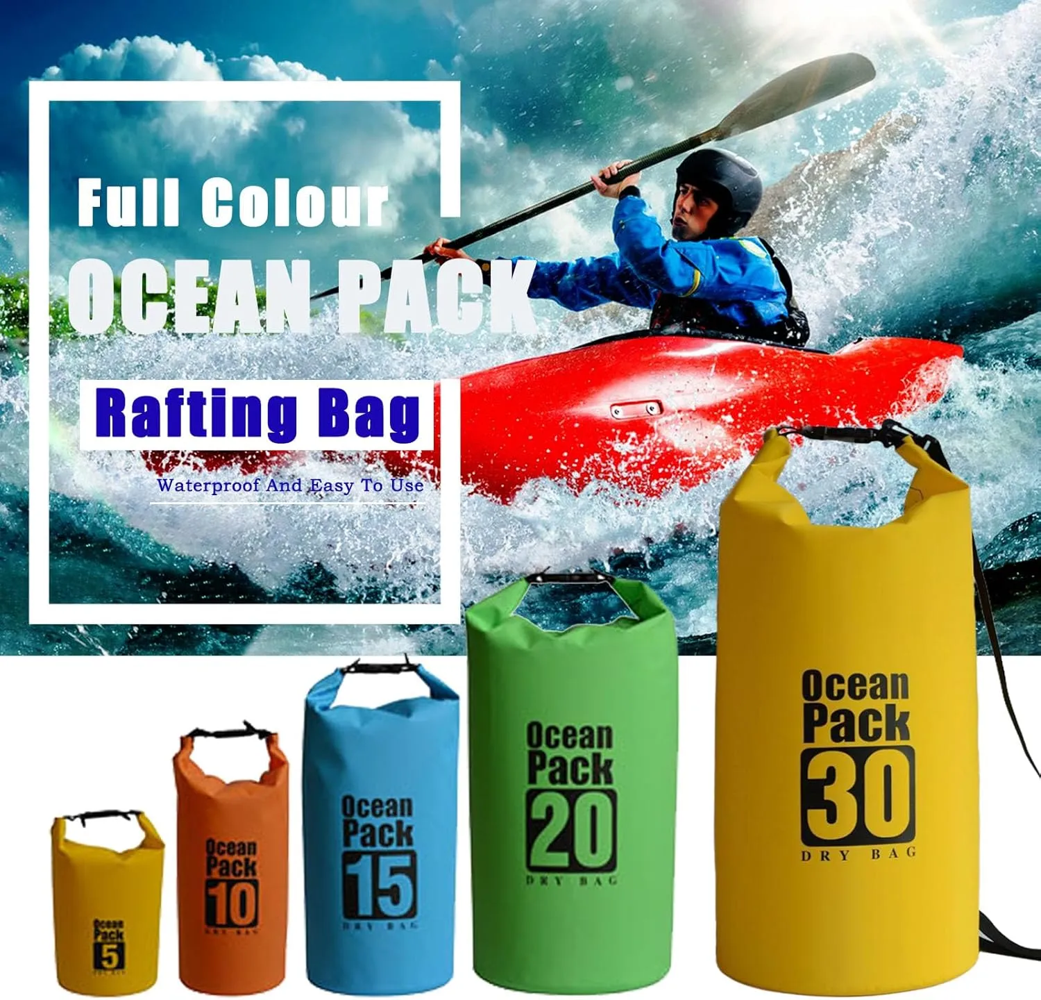 Floating Waterproof Dry Bag Backpack 5L/10L/20L, Roll Top Bag for Kayaking, Rafting, Boating, Swimming, Camping, Hiking, Beach, Fishing, Waterproof Beach Bag. (Yellow, 20L)