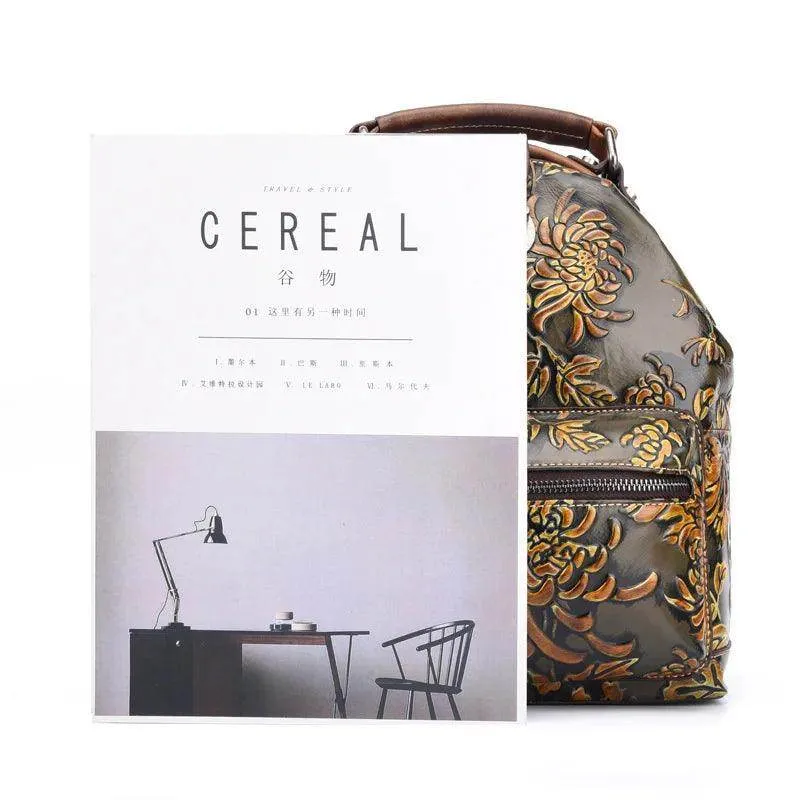 Floral Retro Leather Backpack