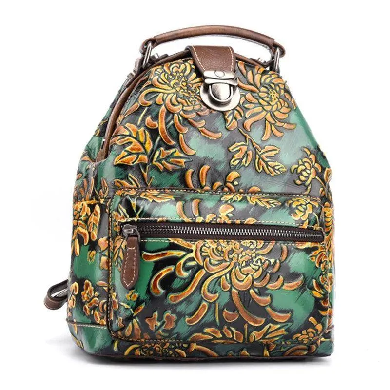 Floral Retro Leather Backpack