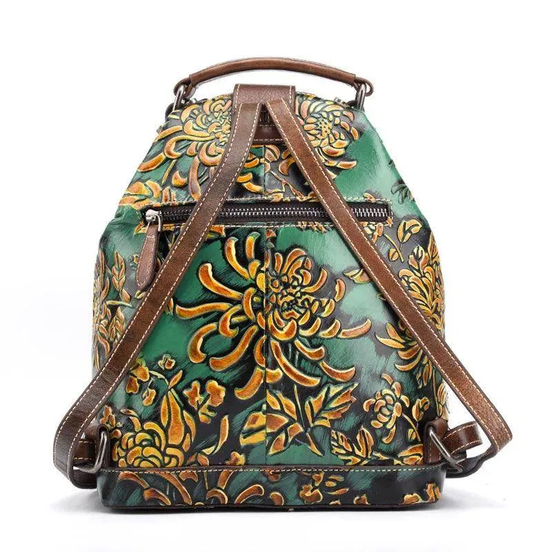 Floral Retro Leather Backpack