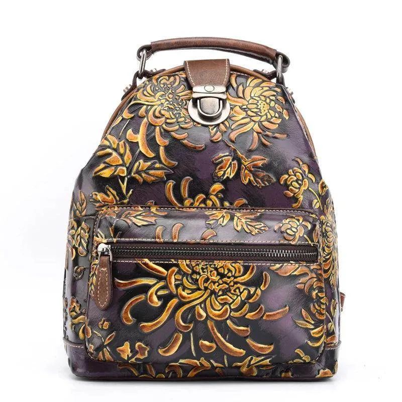 Floral Retro Leather Backpack
