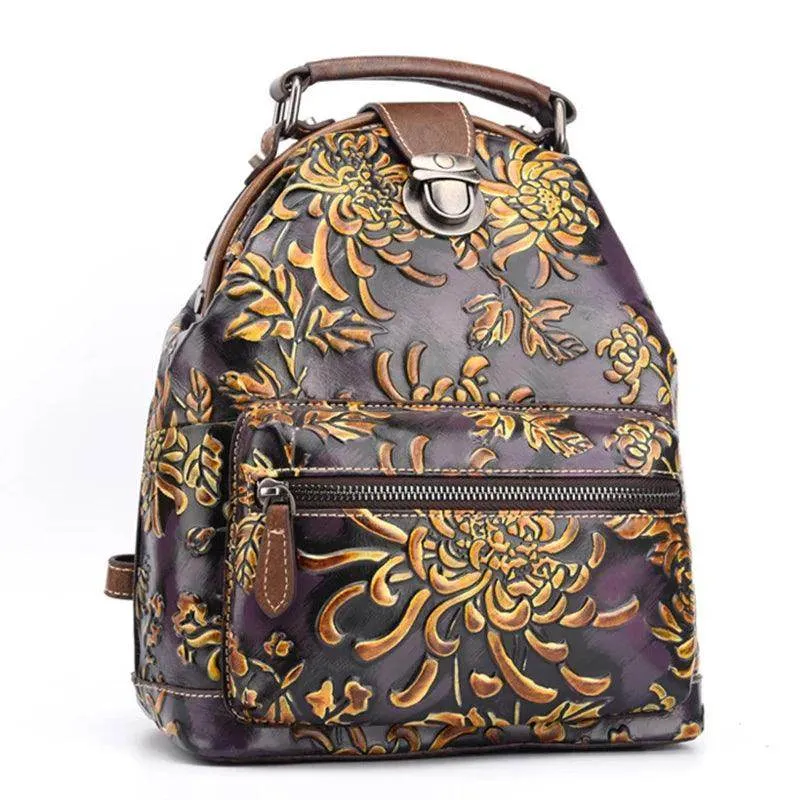 Floral Retro Leather Backpack