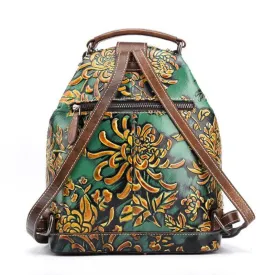Floral Retro Leather Backpack