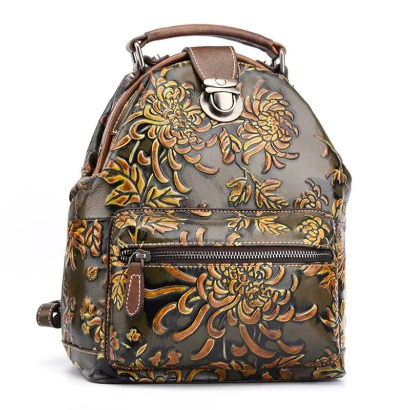 Floral Retro Leather Backpack