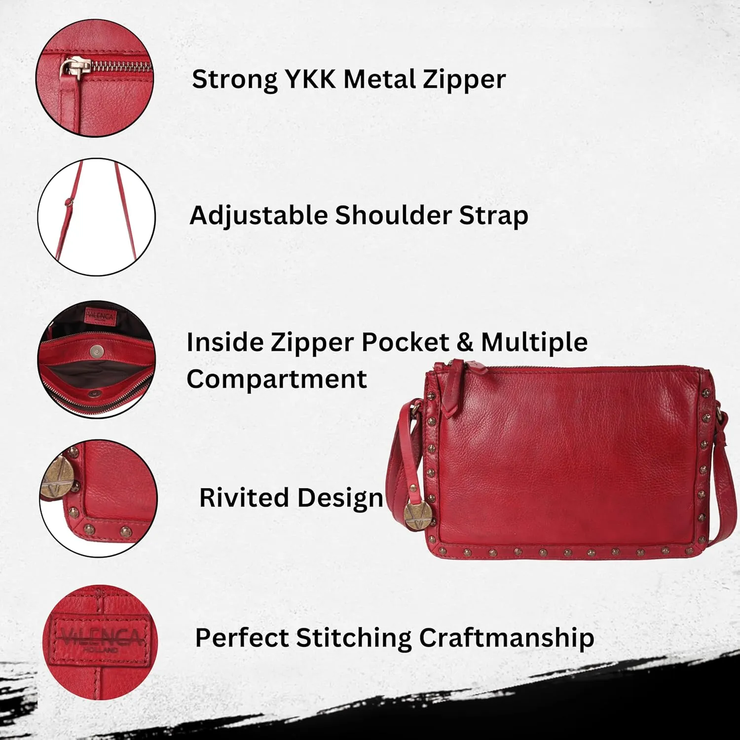 Genuine Italian Leather Boho Studded Crossbody Shoulder Bag - Stylish, Durable, & Perfect for Everyday Use for women