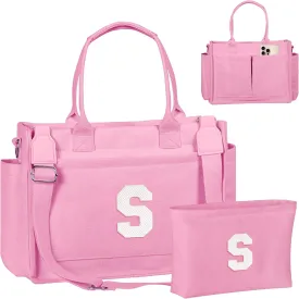Gifts for Teen Girls Women, Initial Canvas Tote Bag with Zipper for College, Work, Teen Girl Gifts Trendy Stuff
