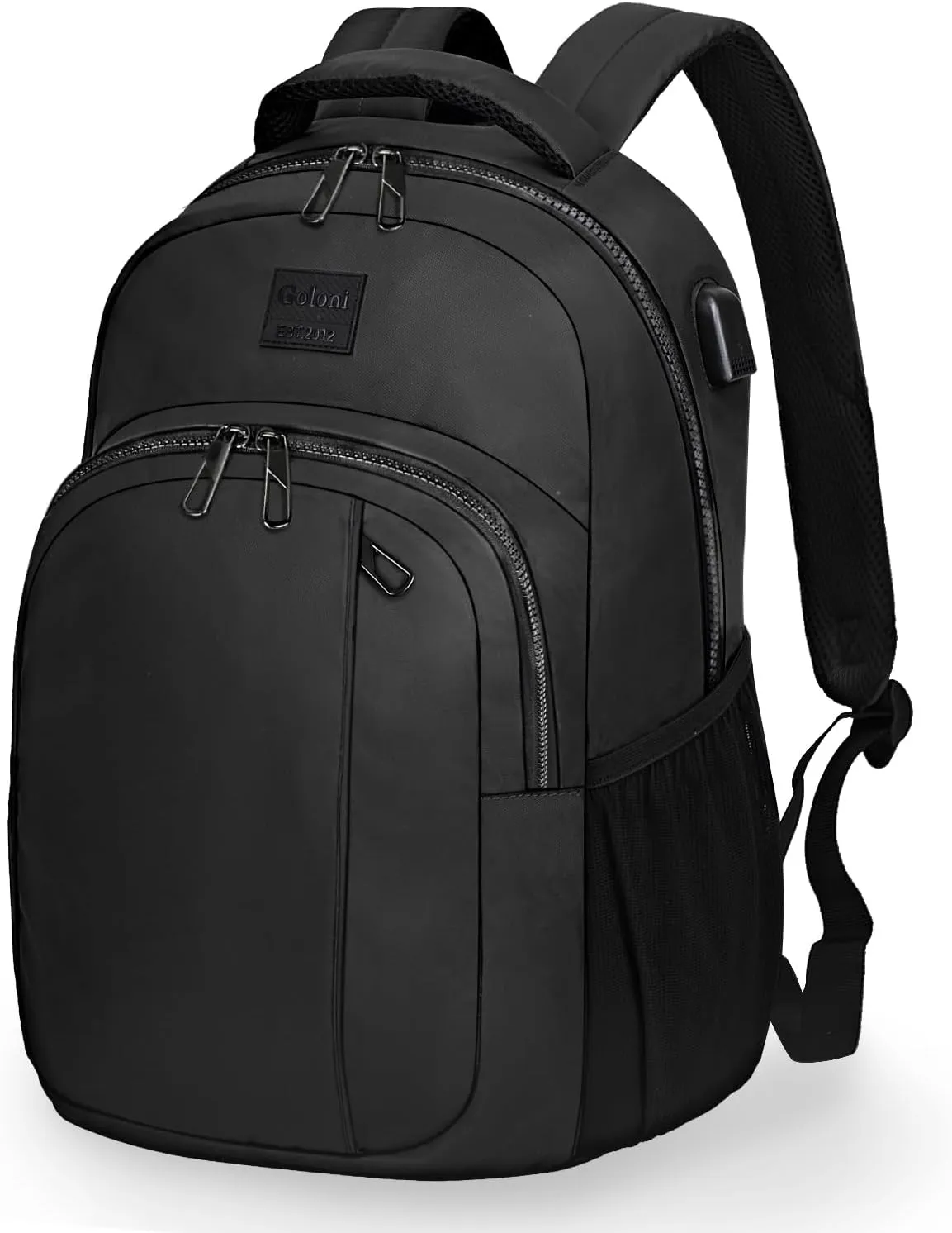 Goloni 15.6 Travel Laptop Backpack with USB Charging Port, Men Man Women Back Pack,Work,Casual College,High Schol Book Bag for Teens Lightweight Waterproof Casual Notebook Bag,Black