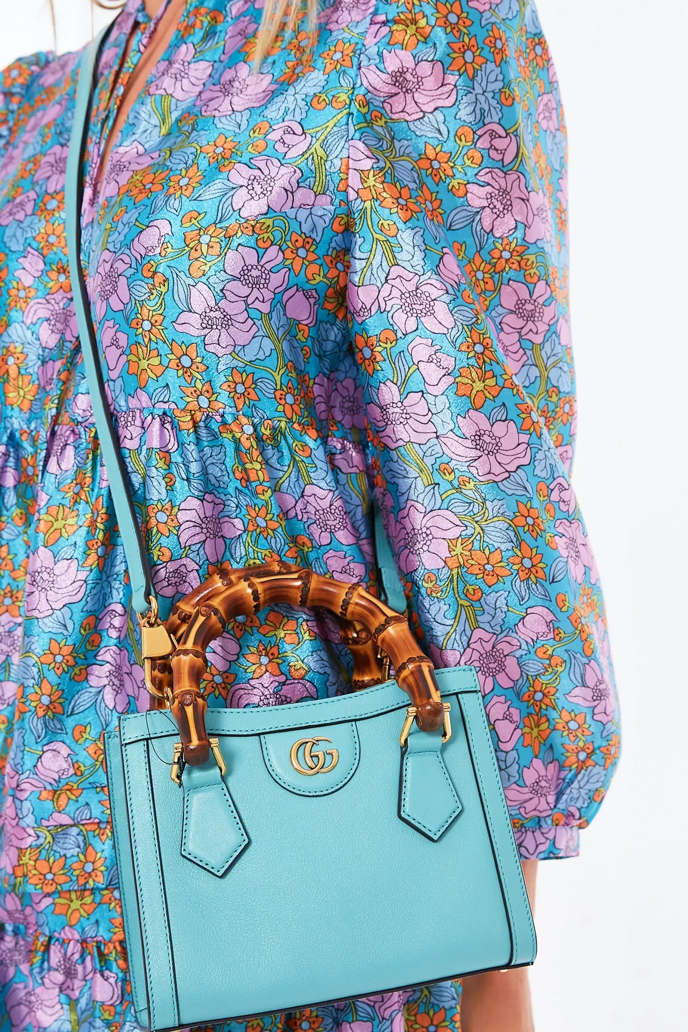 Gucci Light Blue Leather Diana Mini Tote Bag